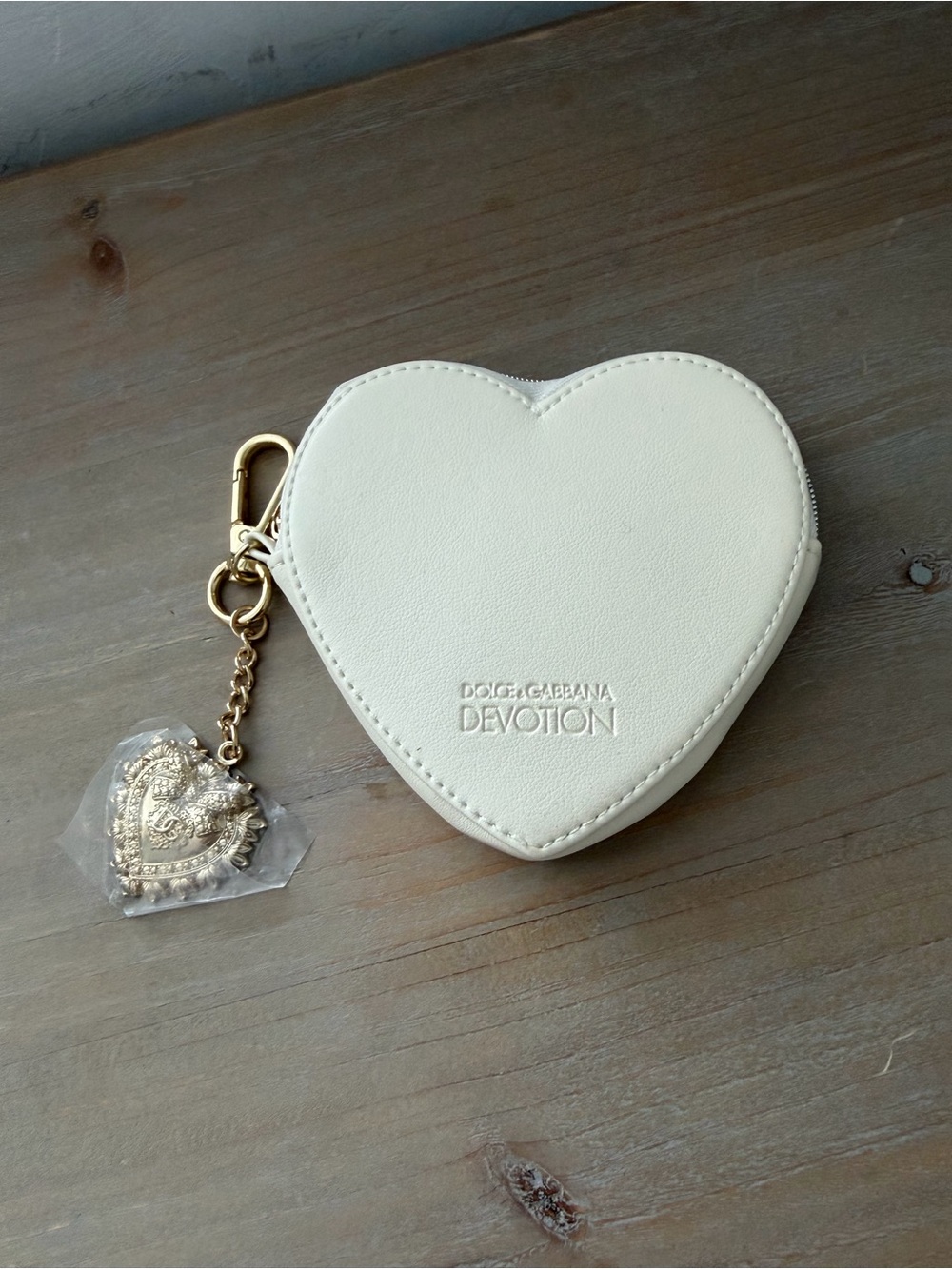Dolce & Gabbana Devotion Heart Coin Purse - Cream with Gold Charm